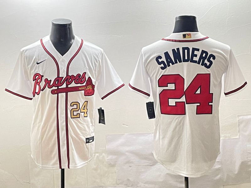 Men Atlanta Braves #24 Sanders White Game 2025 Nike MLB Jersey style 4